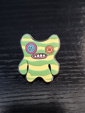 Fuggler Inspired Green & Yellow Striped Cute Monster Enamel Pin